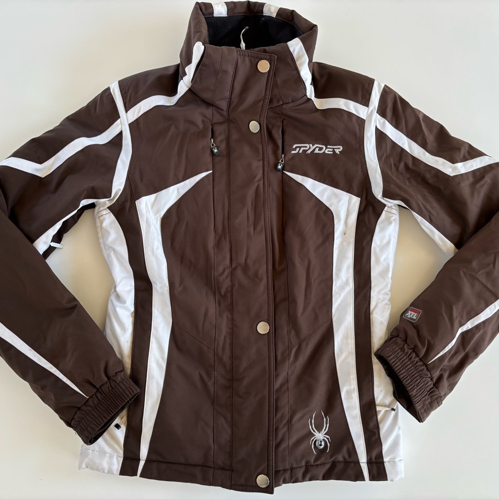 Spyder Women's Ski Jacket in Brown and White